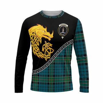 Kirkpatrick Tartan Crest Long Sleeve T-Shirt Legendary Dragon Knot Half Style