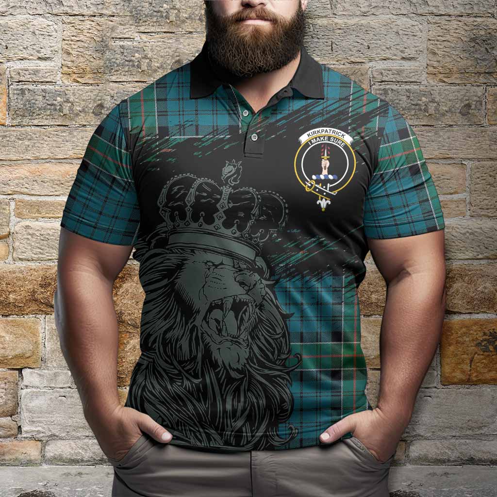 Kirkpatrick Tartan Crest Polo Shirt Crowned Lion Heritage Style