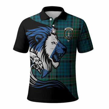 Kirkpatrick Tartan Crest Polo Shirt Scottish Golden Lions Wave Flow