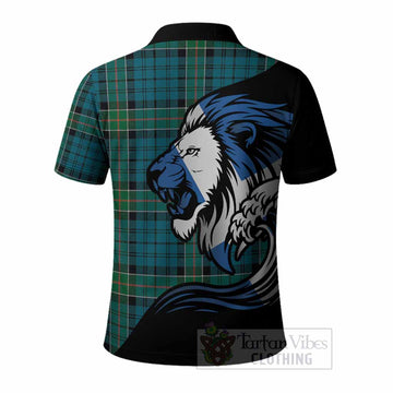Kirkpatrick Tartan Crest Polo Shirt Scottish Golden Lions Wave Flow