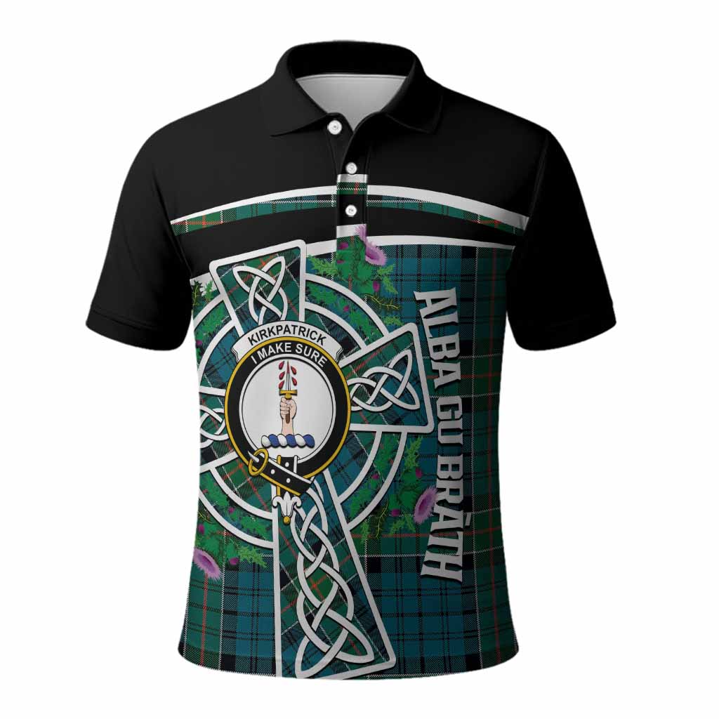 Kirkpatrick Tartan Crest Polo Shirt Scottish Thistle Celtic Cross Alba Gu Brath