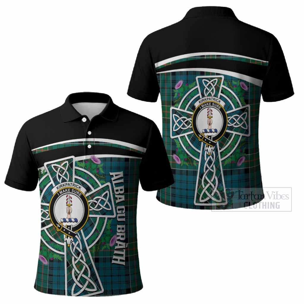 Kirkpatrick Tartan Crest Polo Shirt Scottish Thistle Celtic Cross Alba Gu Brath
