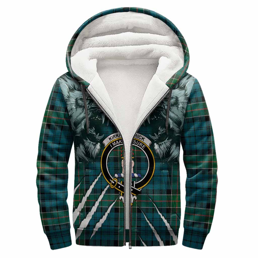 Kirkpatrick Tartan Crest Sherpa Hoodie Ferocious Lion Style
