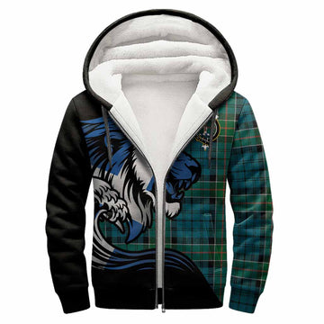 Kirkpatrick Tartan Crest Sherpa Hoodie Scottish Golden Lions Wave Flow
