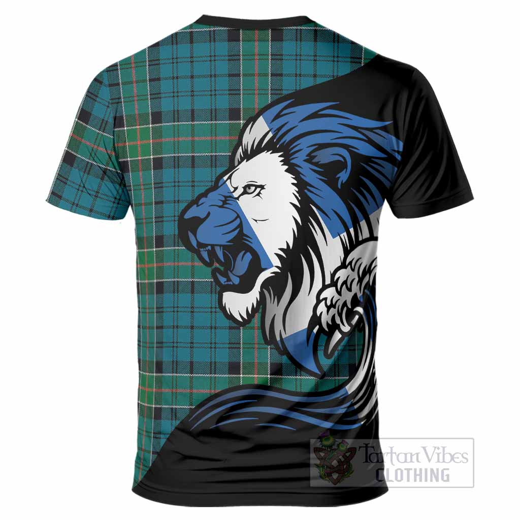 Kirkpatrick Tartan Crest T-Shirt Scottish Golden Lions Wave Flow