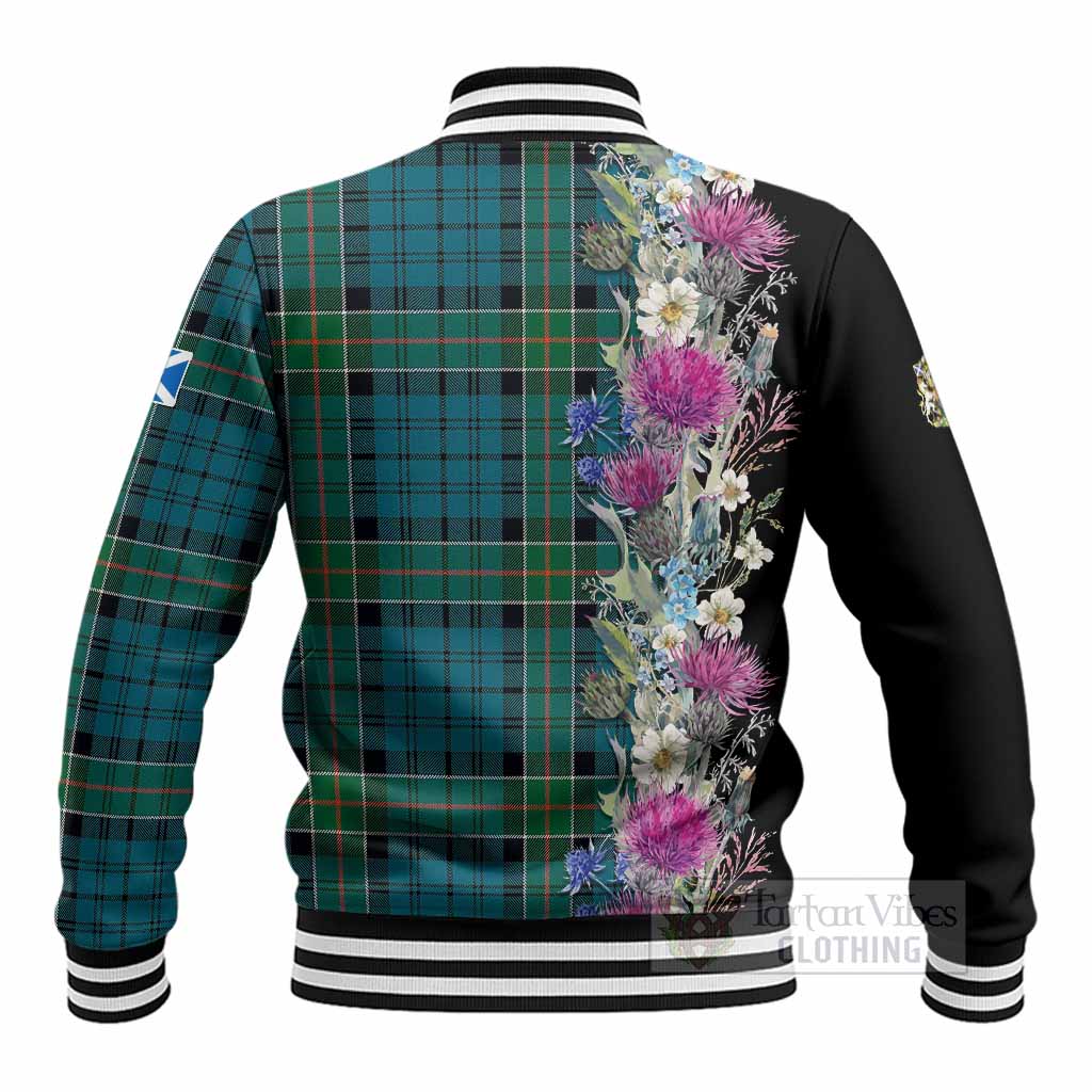 Kirkpatrick Tartan Crest Thistle Floral Baseball Jacket - Tartan Vibes Clothing