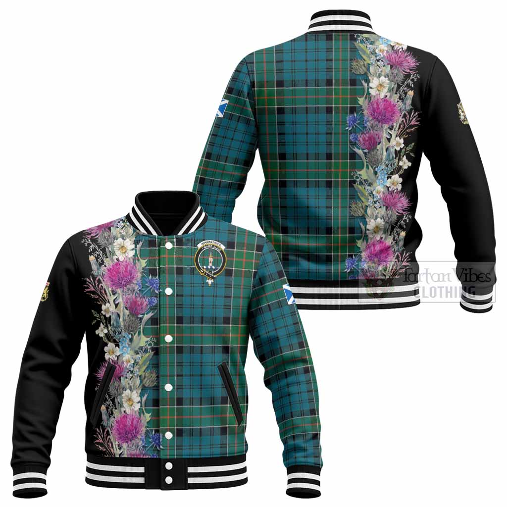 Kirkpatrick Tartan Crest Thistle Floral Baseball Jacket - Tartan Vibes Clothing