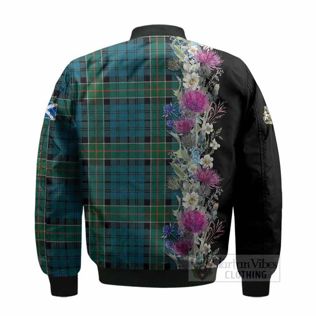 Kirkpatrick Tartan Crest Thistle Floral Bomber Jacket - Tartan Vibes Clothing