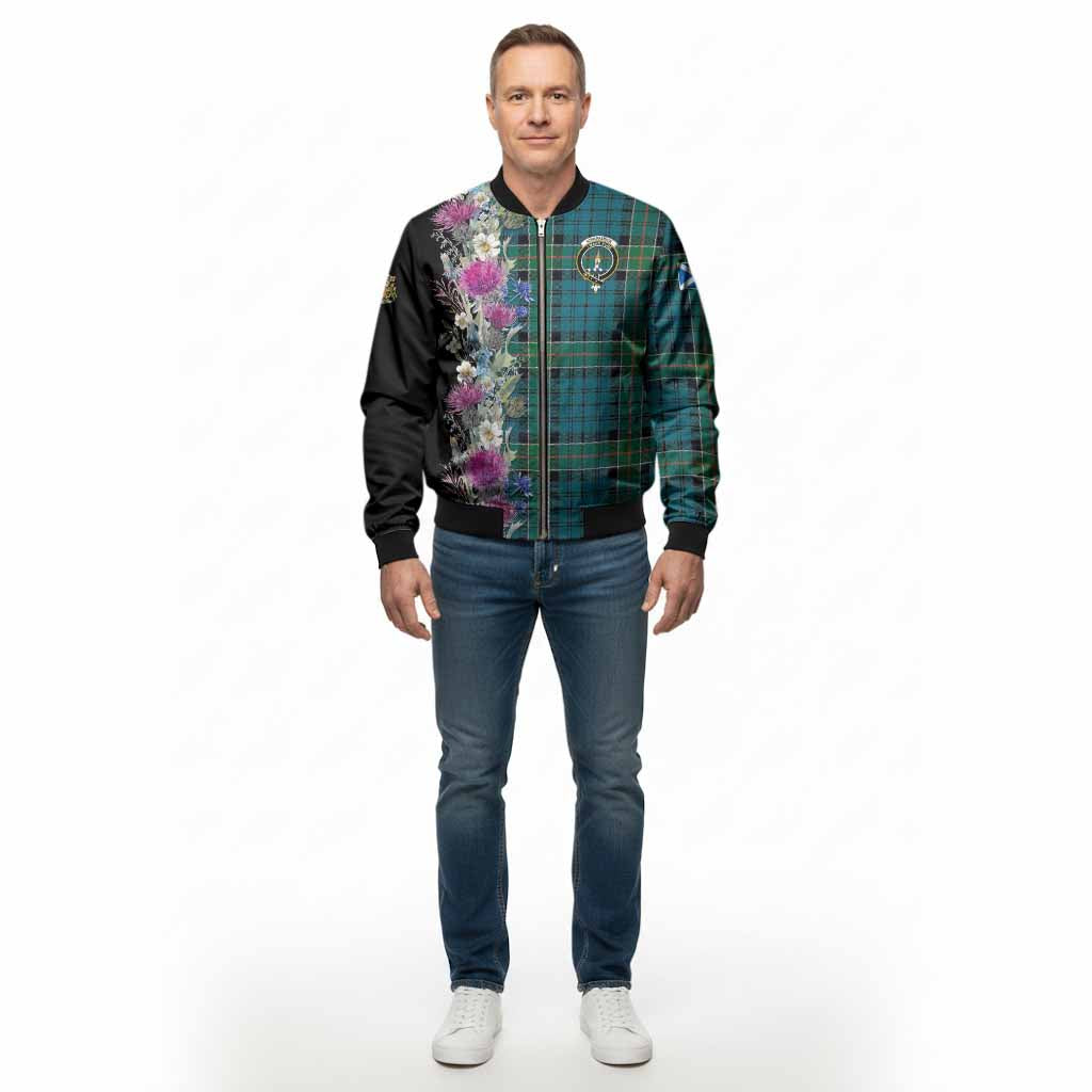 Kirkpatrick Tartan Crest Thistle Floral Bomber Jacket - Tartan Vibes Clothing