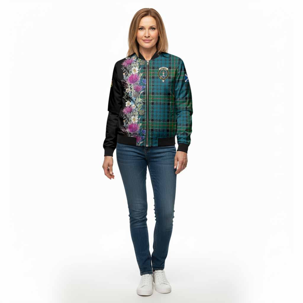 Kirkpatrick Tartan Crest Thistle Floral Bomber Jacket - Tartan Vibes Clothing