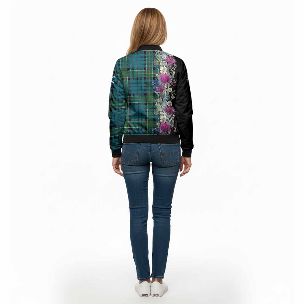 Kirkpatrick Tartan Crest Thistle Floral Bomber Jacket - Tartan Vibes Clothing