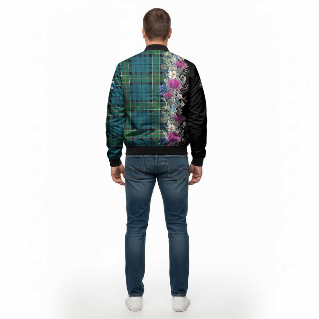 Kirkpatrick Tartan Crest Thistle Floral Bomber Jacket - Tartan Vibes Clothing