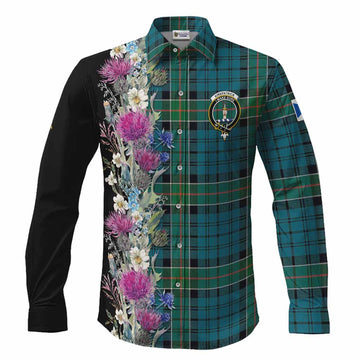 Kirkpatrick Tartan Crest Thistle Floral Long Sleeve Button Shirts Men's Shirt S - Tartan Vibes Clothing