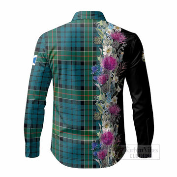 Kirkpatrick Tartan Crest Thistle Floral Long Sleeve Button Shirts - Tartan Vibes Clothing
