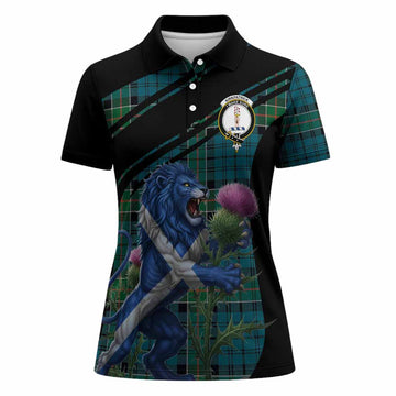 Kirkpatrick Tartan Crest Women Polo Shirt Scottish Lion Rampant Thistle
