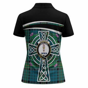 Kirkpatrick Tartan Crest Women Polo Shirt Scottish Thistle Celtic Cross Alba Gu Brath
