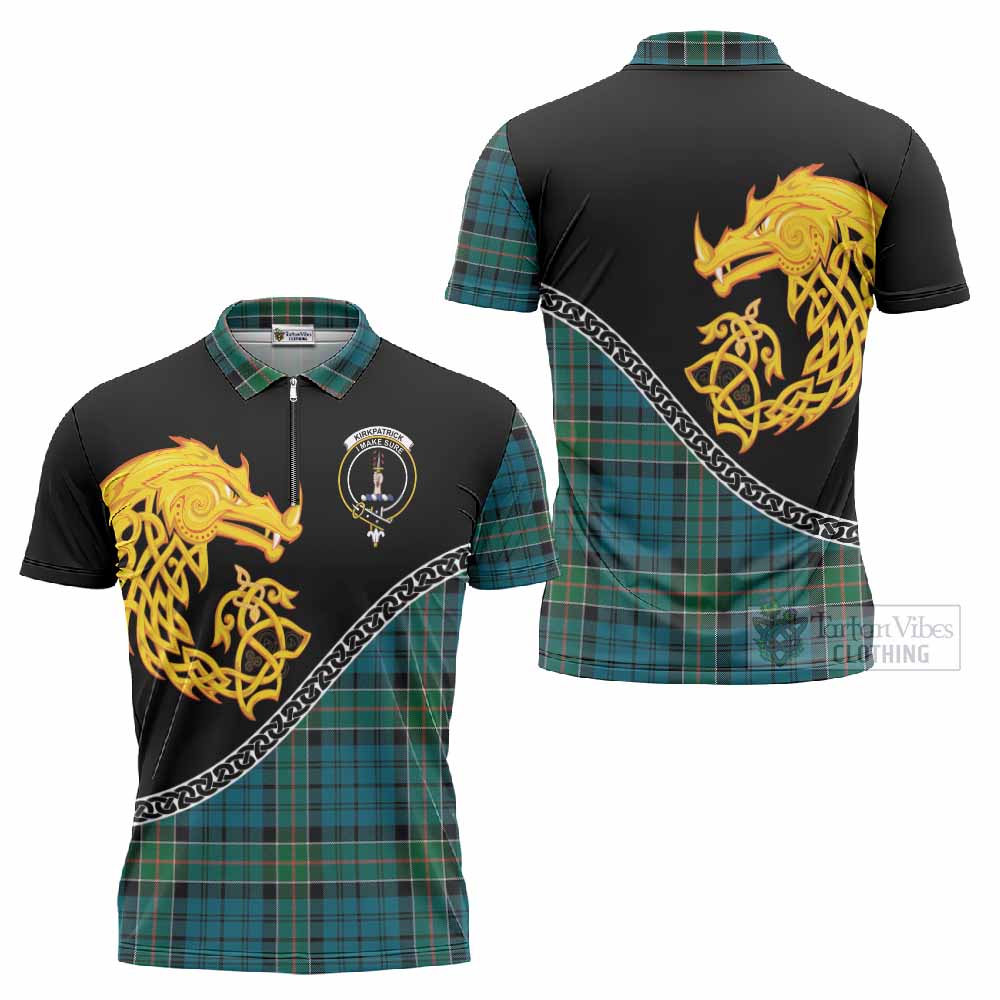 Kirkpatrick Tartan Crest Zipper Polo Shirt Legendary Dragon Knot Half Style