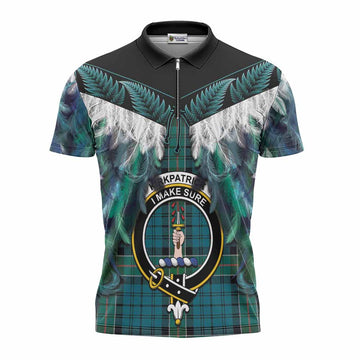 Kirkpatrick Tartan Crest Zipper Polo Shirt New Zealand Maori Korowai Cloak