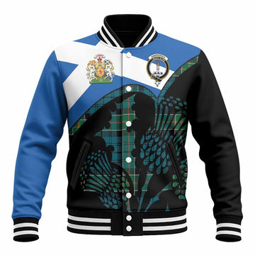 Kirkpatrick Tartan Family Crest Baseball Jacket Scotland Thistle Floral Flag Style