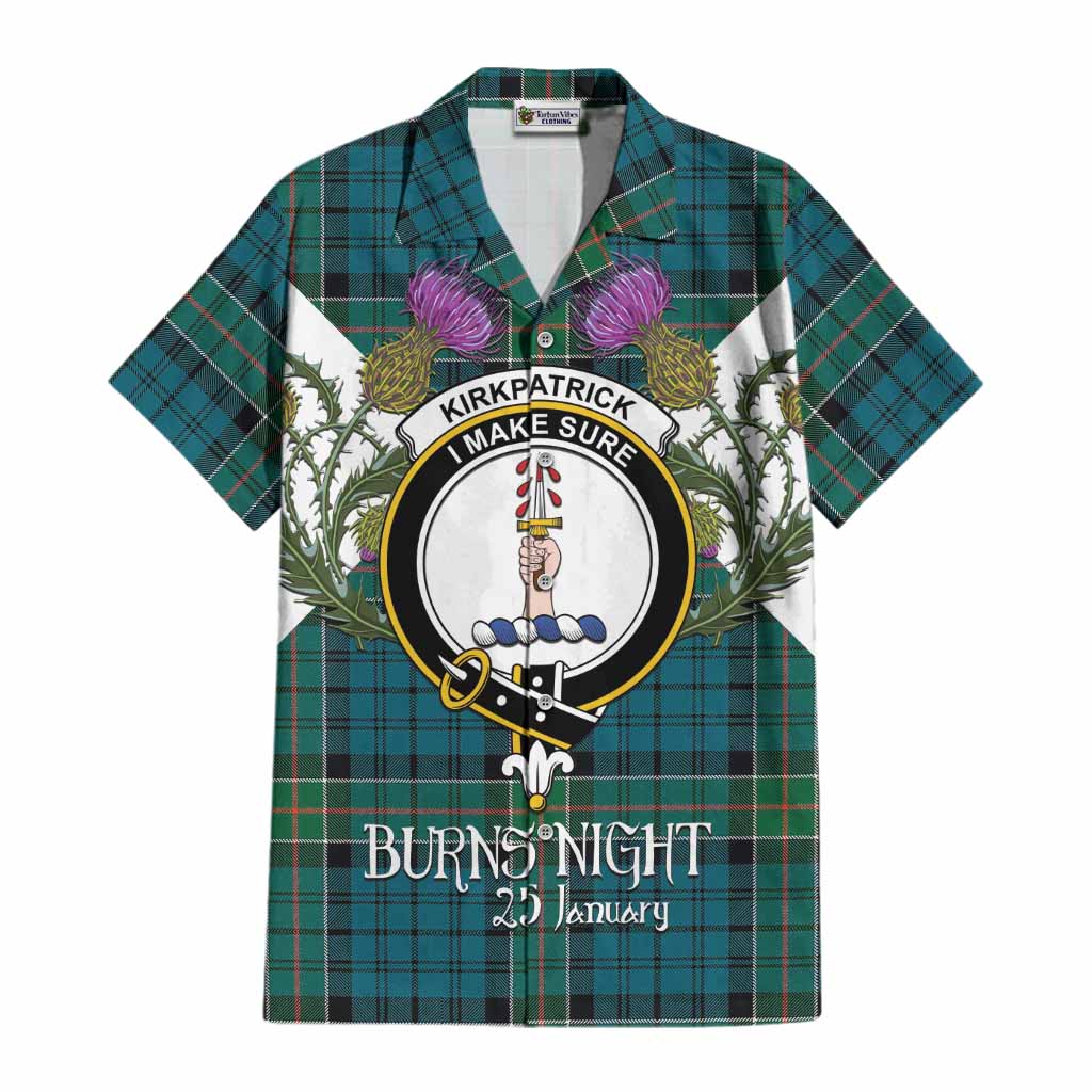 Kirkpatrick Tartan Family Crest Cotton Hawaiian Shirt Scottish Burns Night Thistle Floral