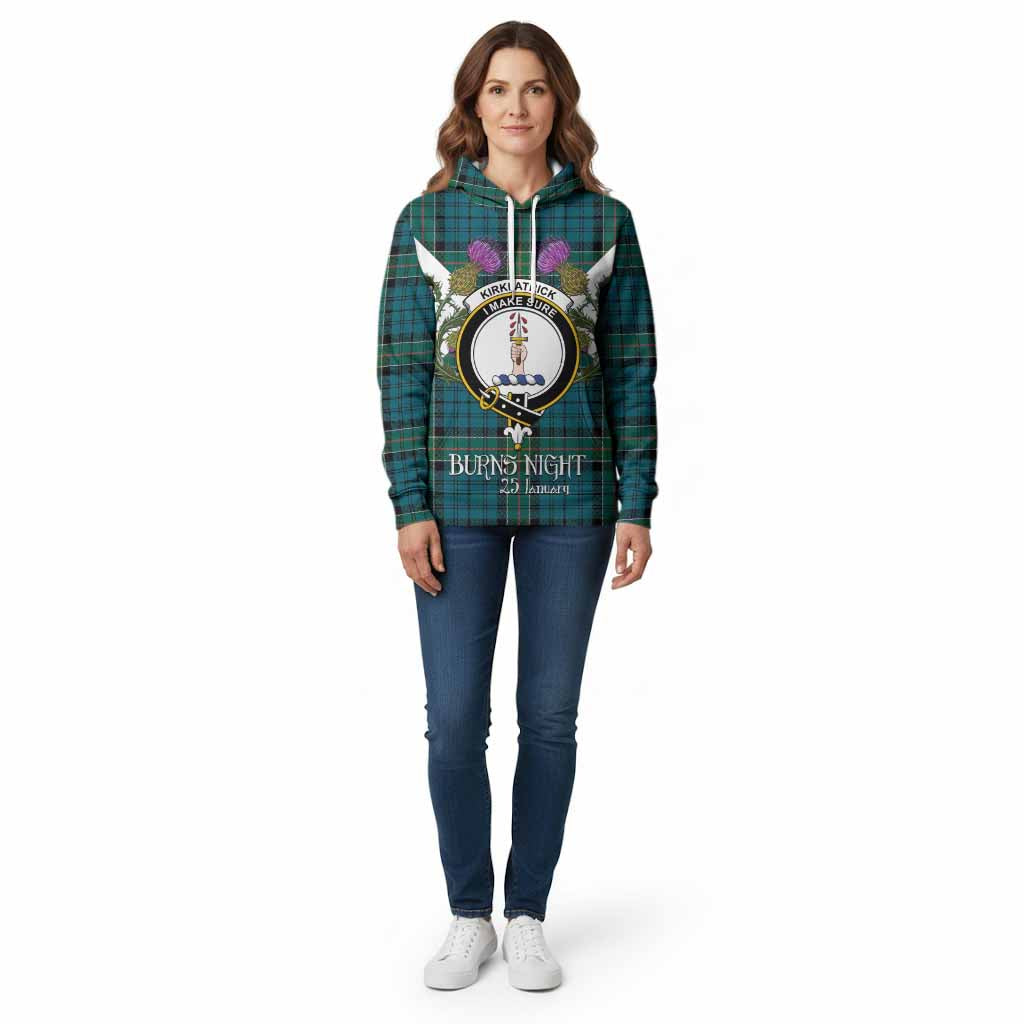 Kirkpatrick Tartan Family Crest Cotton Hoodie Scottish Burns Night Thistle Floral