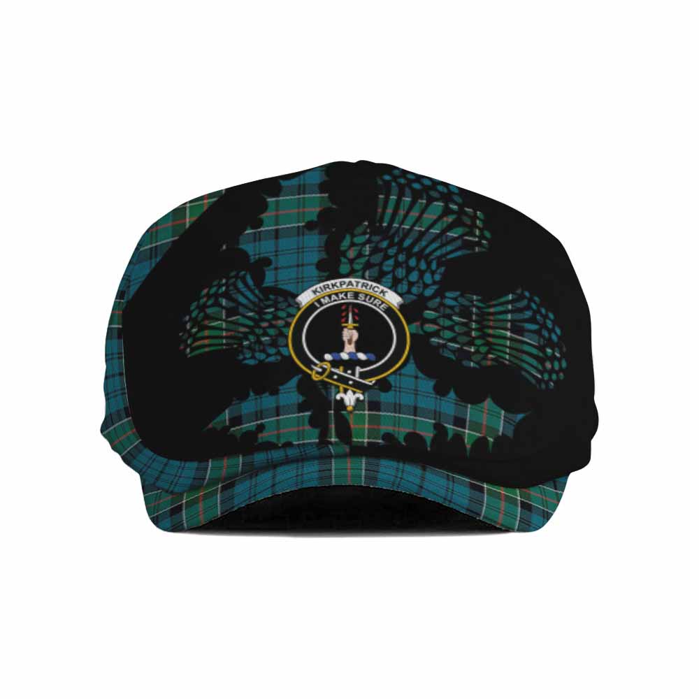 Kirkpatrick Tartan Family Crest Flat Cap, Jeff Cap Scotland Thistle Floral