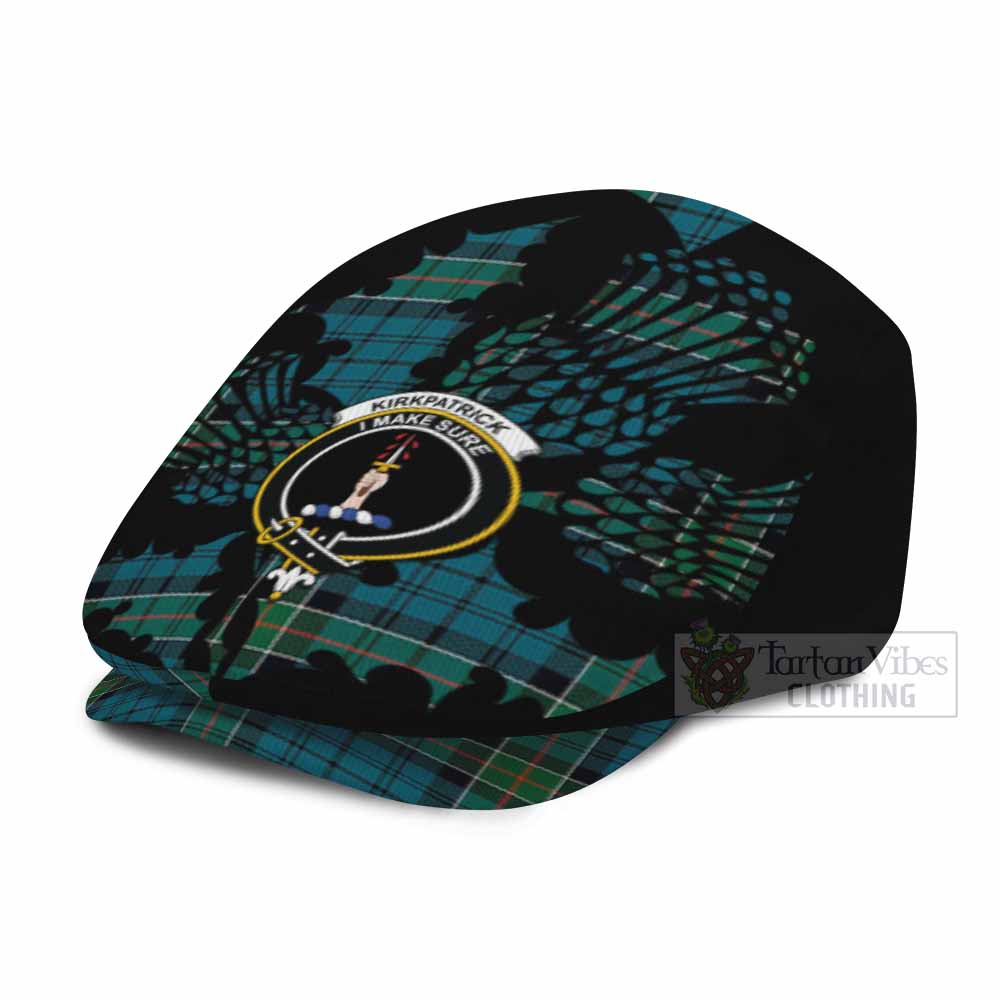 Kirkpatrick Tartan Family Crest Flat Cap, Jeff Cap Scotland Thistle Floral