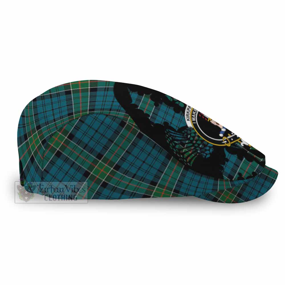 Kirkpatrick Tartan Family Crest Flat Cap, Jeff Cap Scotland Thistle Floral