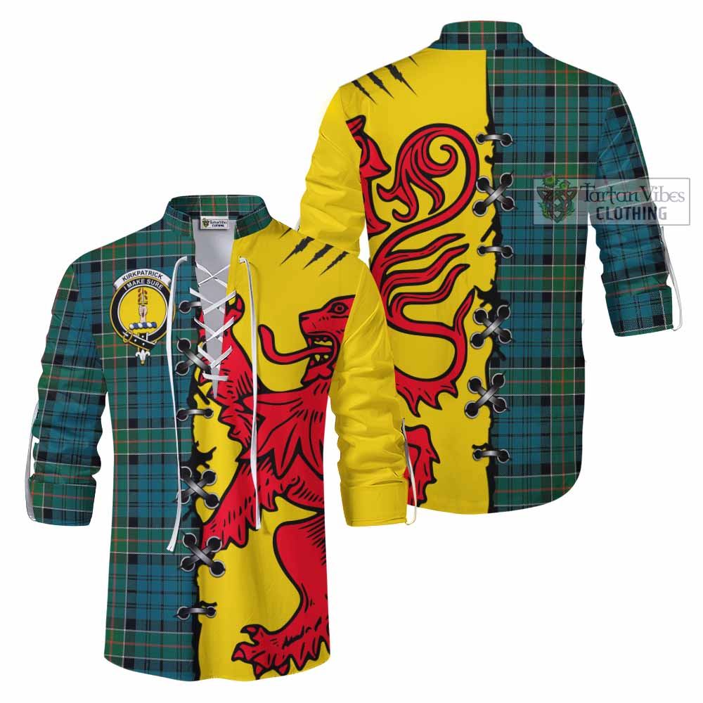 Kirkpatrick Tartan Family Crest Ghillie Kilt Shirt Lion Rampant Honor - Tartan Vibes Clothing