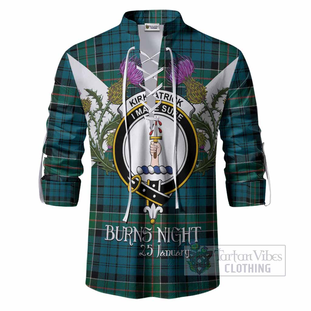 Kirkpatrick Tartan Family Crest Ghillie Shirt Scottish Burns Night Thistle Floral
