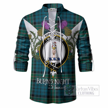 Kirkpatrick Tartan Family Crest Ghillie Shirt Scottish Burns Night Thistle Floral