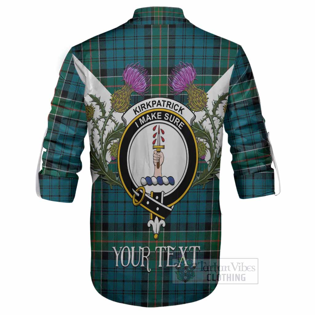 Kirkpatrick Tartan Family Crest Ghillie Shirt Scottish Burns Night Thistle Floral