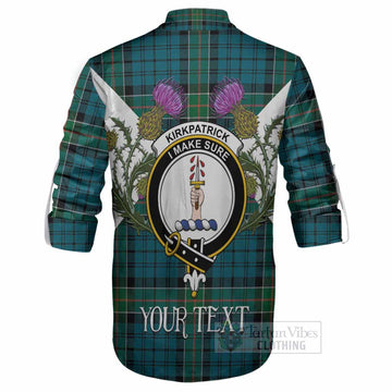 Kirkpatrick Tartan Family Crest Ghillie Shirt Scottish Burns Night Thistle Floral