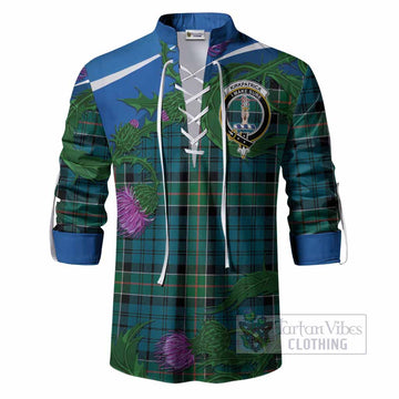 Kirkpatrick Tartan Family Crest Ghillie Shirt Thistle in Minimalism