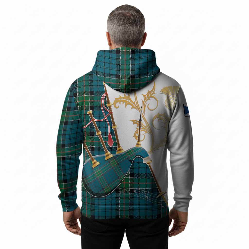 Kirkpatrick Tartan Family Crest Hoodie Bagpipes with Scottish Thistle