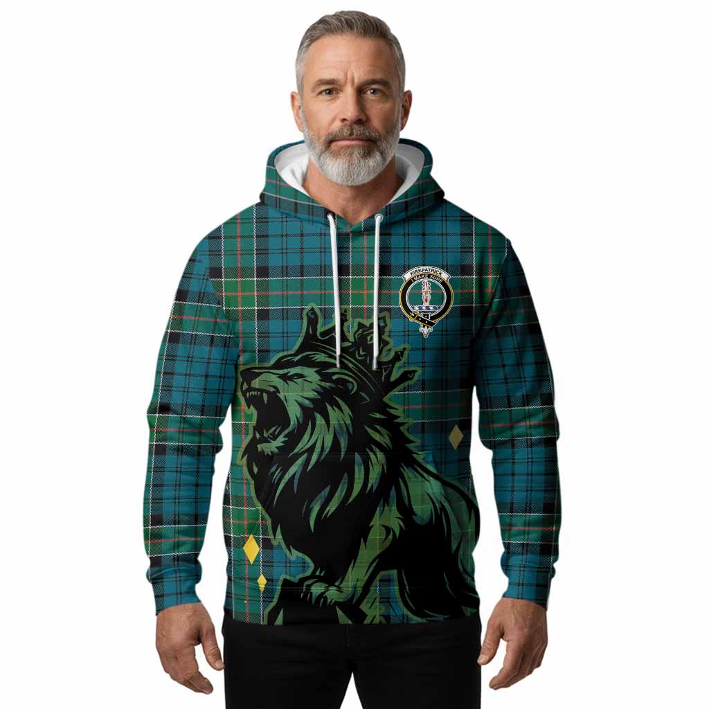 Kirkpatrick Tartan Family Crest Hoodie Crowned Lion Roaring