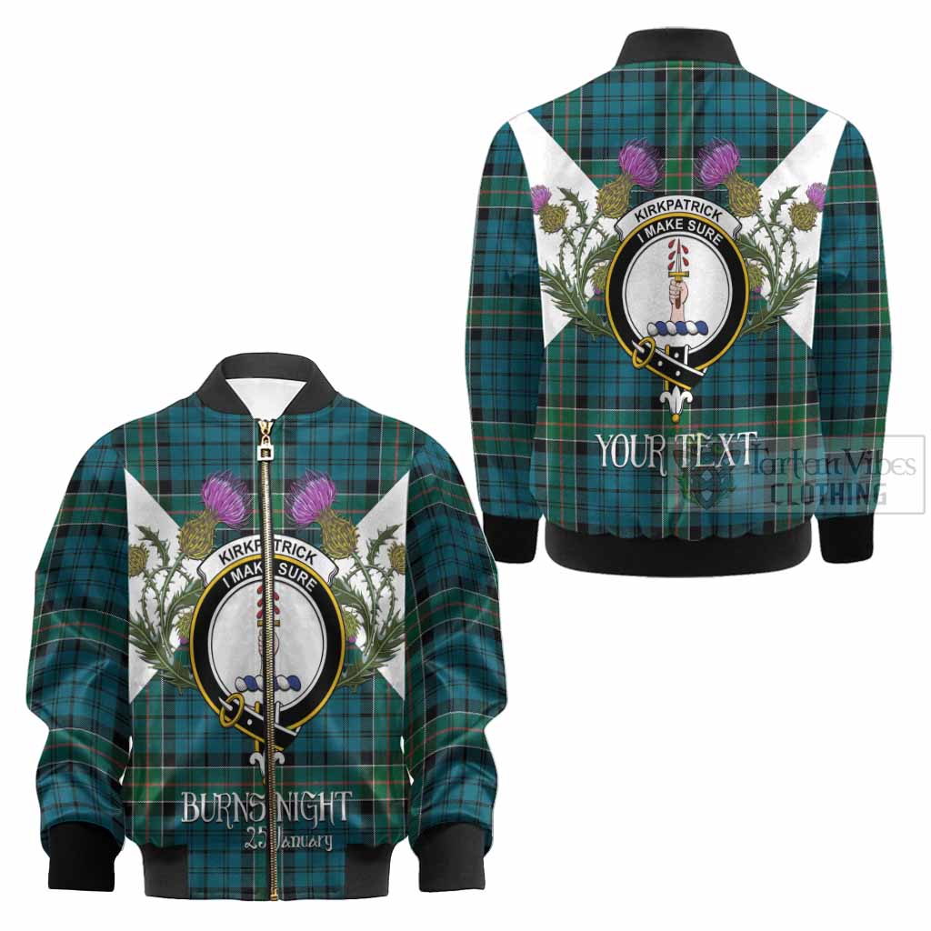 Kirkpatrick Tartan Family Crest Kid Bomber Jacket Scottish Burns Night Thistle Floral