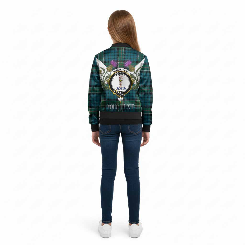 Kirkpatrick Tartan Family Crest Kid Bomber Jacket Scottish Burns Night Thistle Floral