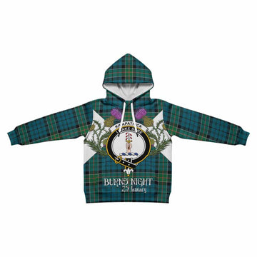 Kirkpatrick Tartan Family Crest Kid Hoodie Scottish Burns Night Thistle Floral