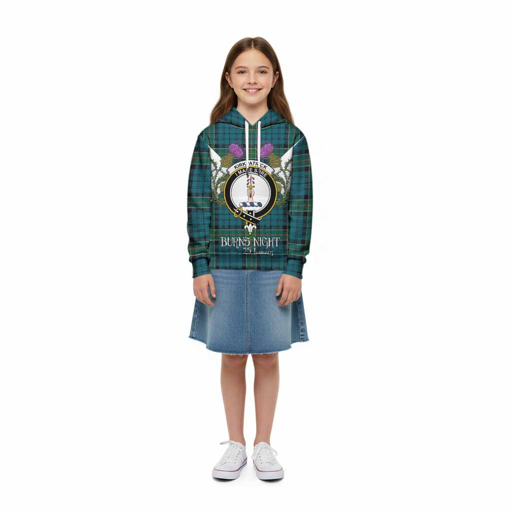 Kirkpatrick Tartan Family Crest Kid Hoodie Scottish Burns Night Thistle Floral