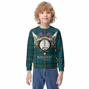 Kirkpatrick Tartan Family Crest Kid Knitted Sweatshirt Scottish Burns Night Thistle Floral