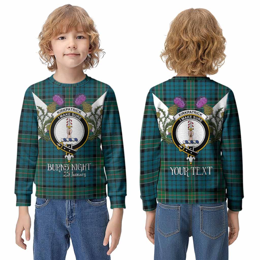 Kirkpatrick Tartan Family Crest Kid Knitted Sweatshirt Scottish Burns Night Thistle Floral