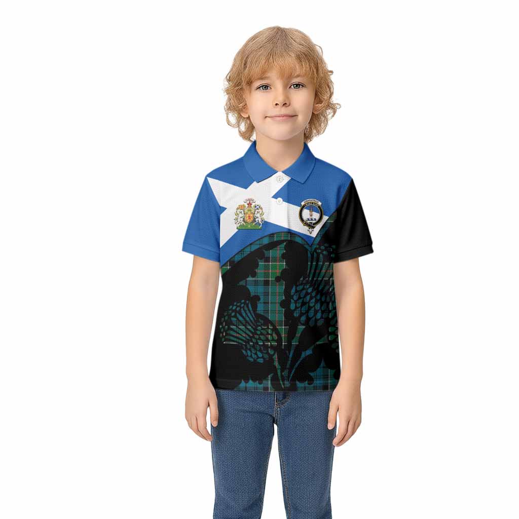 Kirkpatrick Tartan Family Crest Kid Polo Shirt Scotland Thistle Floral Flag Style