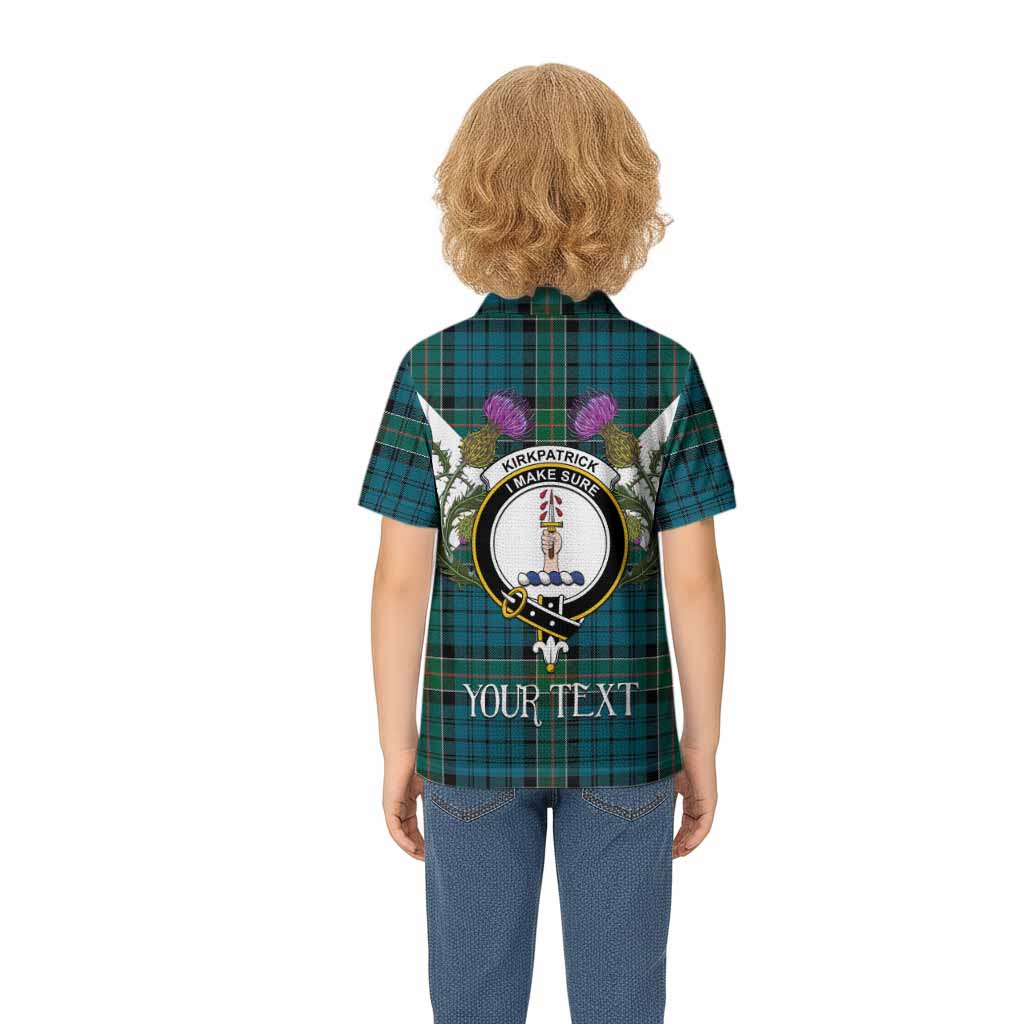Kirkpatrick Tartan Family Crest Kid Polo Shirt Scottish Burns Night Thistle Floral
