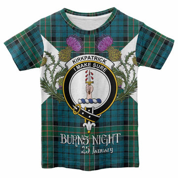 Kirkpatrick Tartan Family Crest Kid T-shirt Scottish Burns Night Thistle Floral