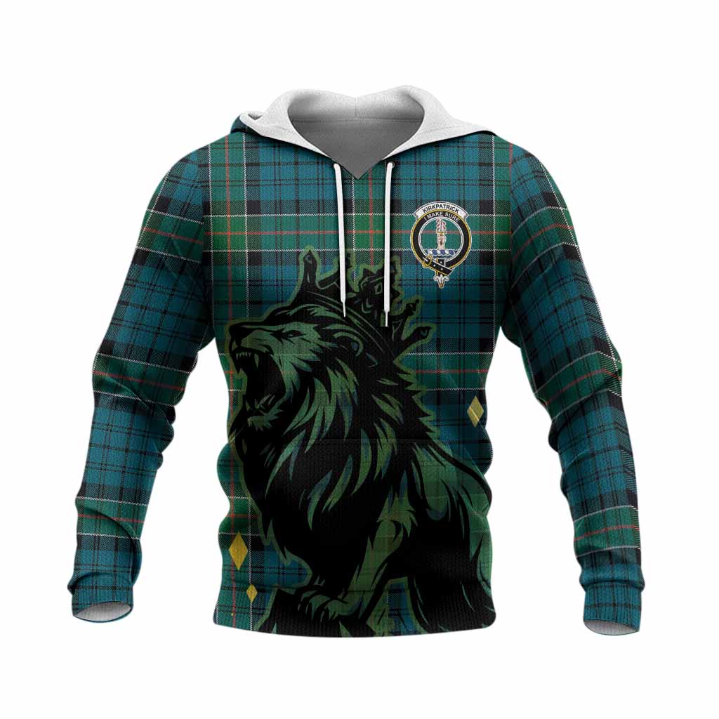 Kirkpatrick Tartan Family Crest Knitted Hoodie Crowned Lion Roaring