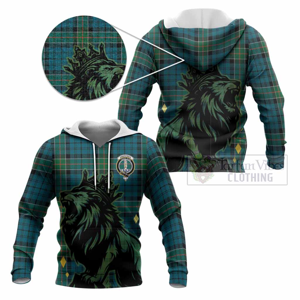 Kirkpatrick Tartan Family Crest Knitted Hoodie Crowned Lion Roaring