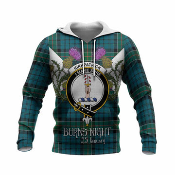 Kirkpatrick Tartan Family Crest Knitted Hoodie Scottish Burns Night Thistle Floral
