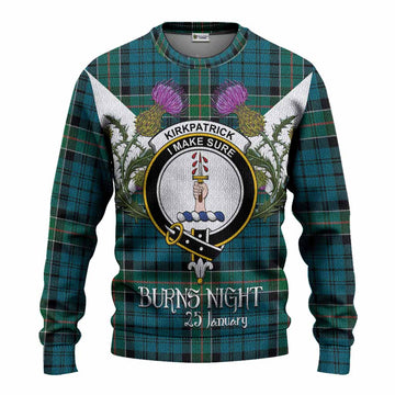Kirkpatrick Tartan Family Crest Knitted Sweater Scottish Burns Night Thistle Floral