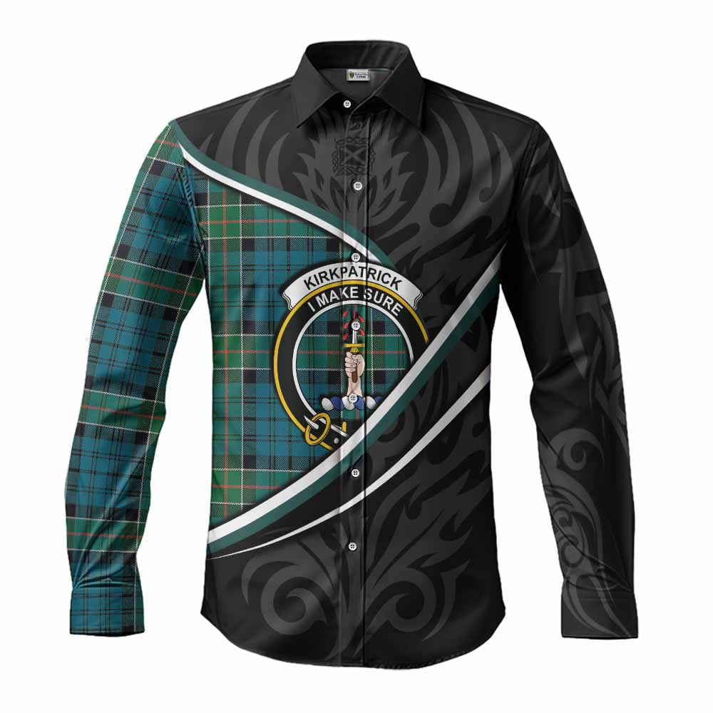 Kirkpatrick Tartan Family Crest Long Sleeve Button Shirts Celtic Scottish Thistle Floral - Tartan Vibes Clothing